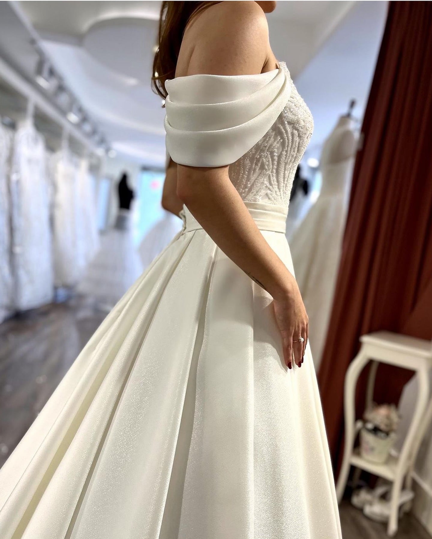 Beaded Off-the-Shoulder Corset Back Wedding Dress