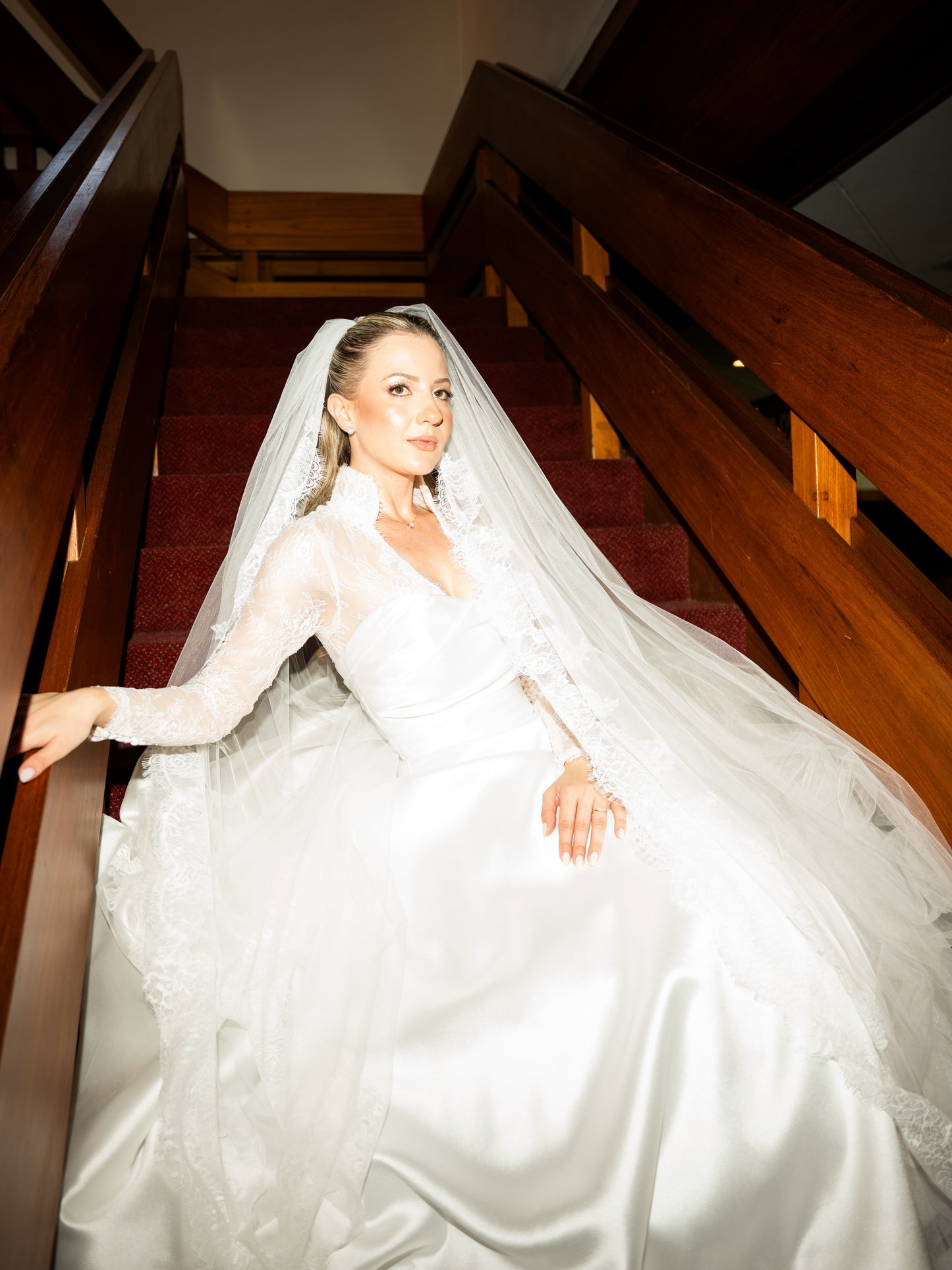 Long Sleeve Lace and Satin A-Line Bridal Gown