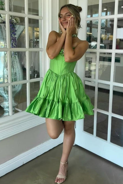 Strapless Corset Tiered Taffeta Homecoming Dress