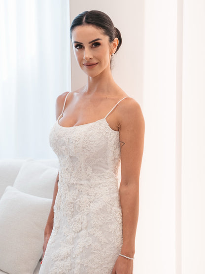 Lace Fit and Flare Wedding Dress with Low Back