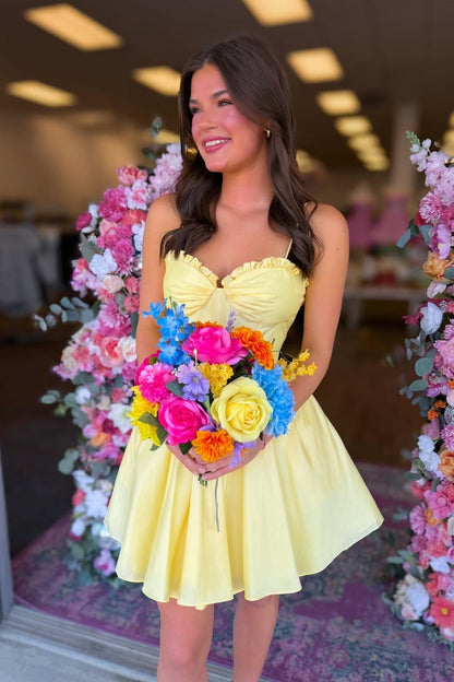 Corset Mini Dress with Ruffled Sweetheart Neck