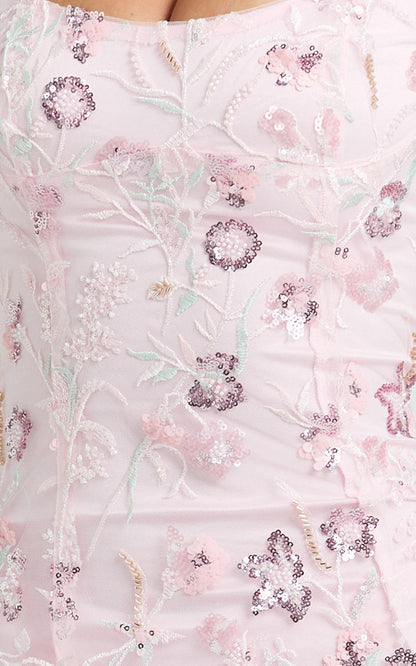 Floral Sequin Embroidered Mini Dress with Square Neck