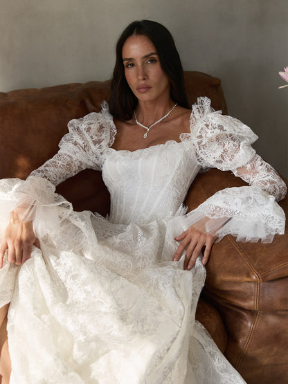 Lace Off-Shoulder Corset A-Line Wedding Dress