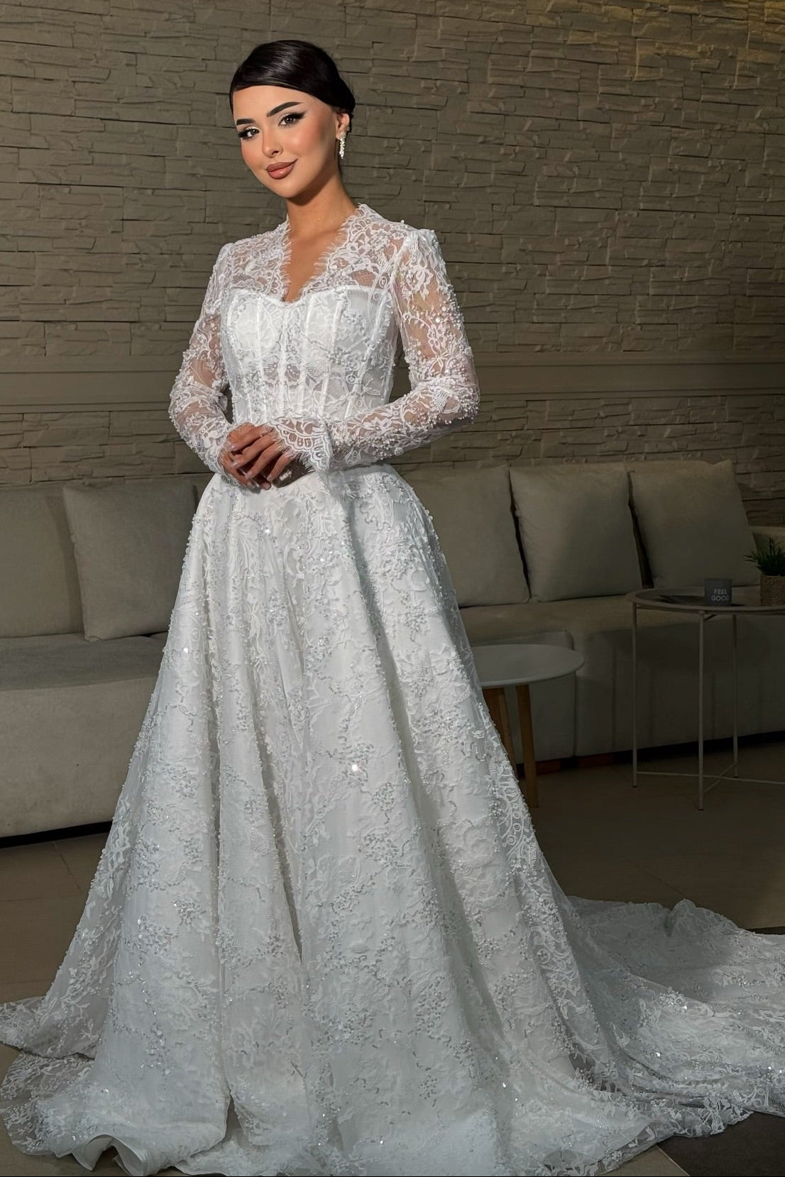 Lace Long Sleeve Corset A-Line Wedding Dress