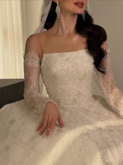 Off-Shoulder Lace Ball Gown Wedding Dress
