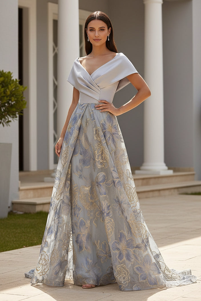 Off-the-Shoulder Jacquard A-Line Evening Gown