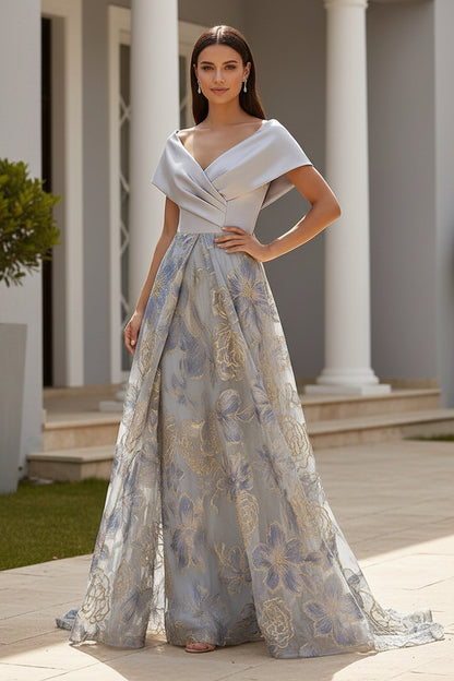 Off-the-Shoulder Jacquard A-Line Evening Gown