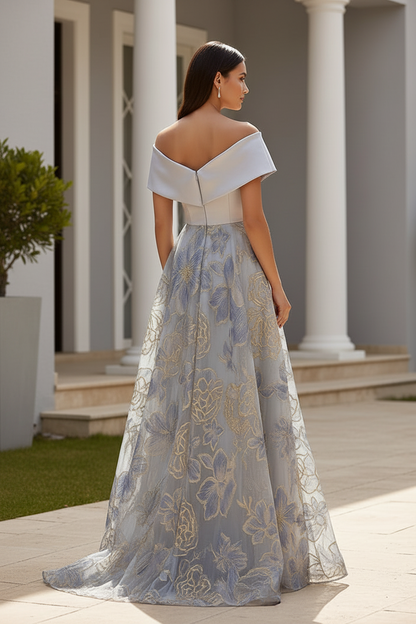 Off-the-Shoulder Jacquard A-Line Evening Gown