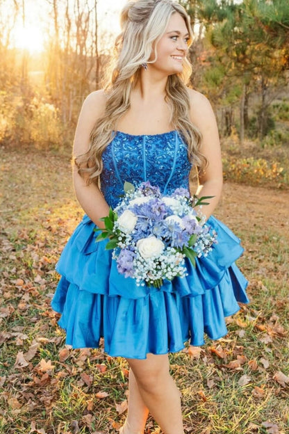 Strapless Beaded Corset Tiered Mini Dress
