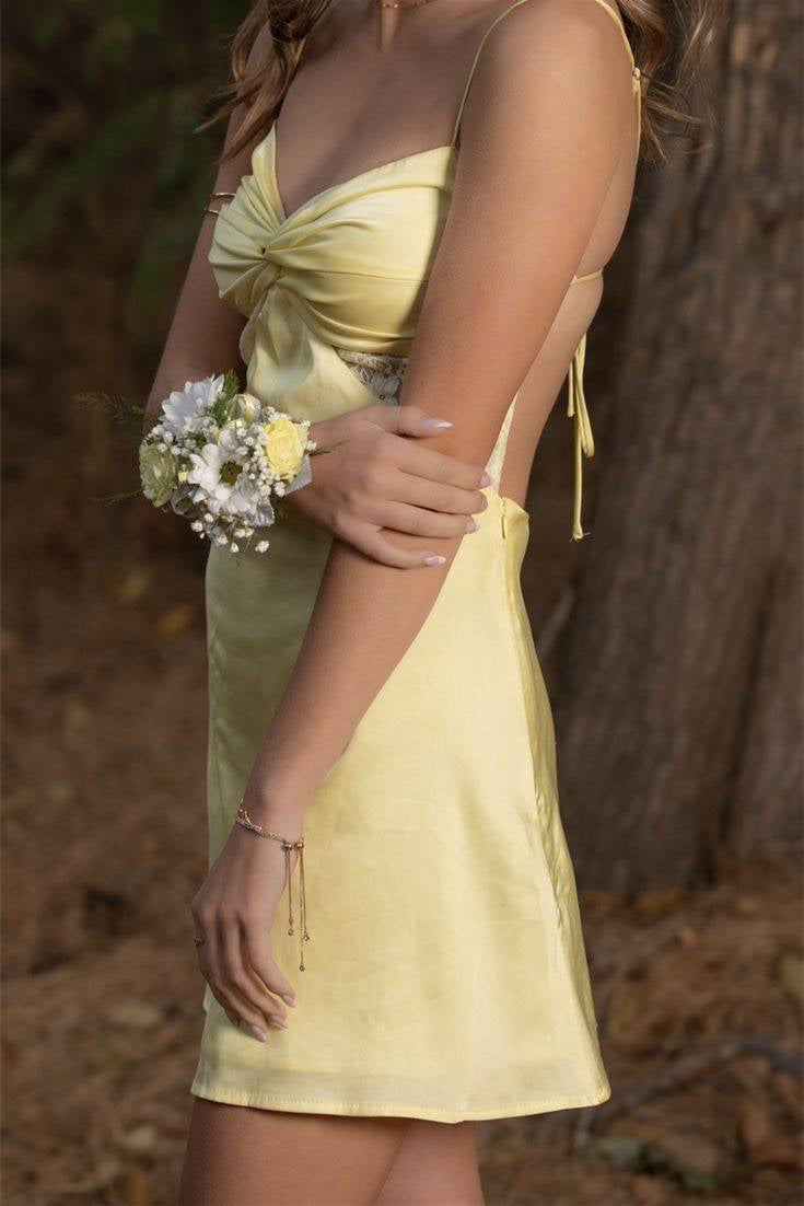 Satin Slip Dress with Lace Cut-Outs
