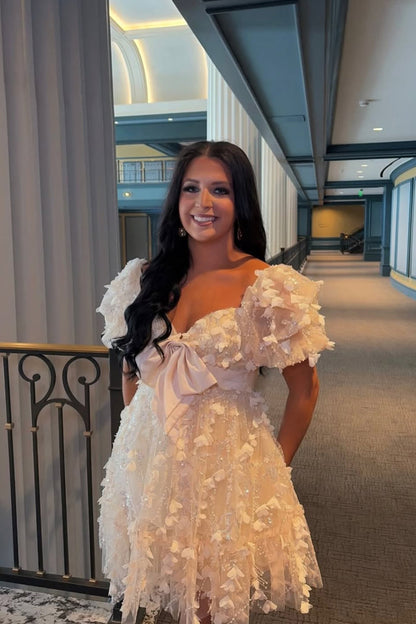 Romantic 3D Floral Off-the-Shoulder Mini Dress