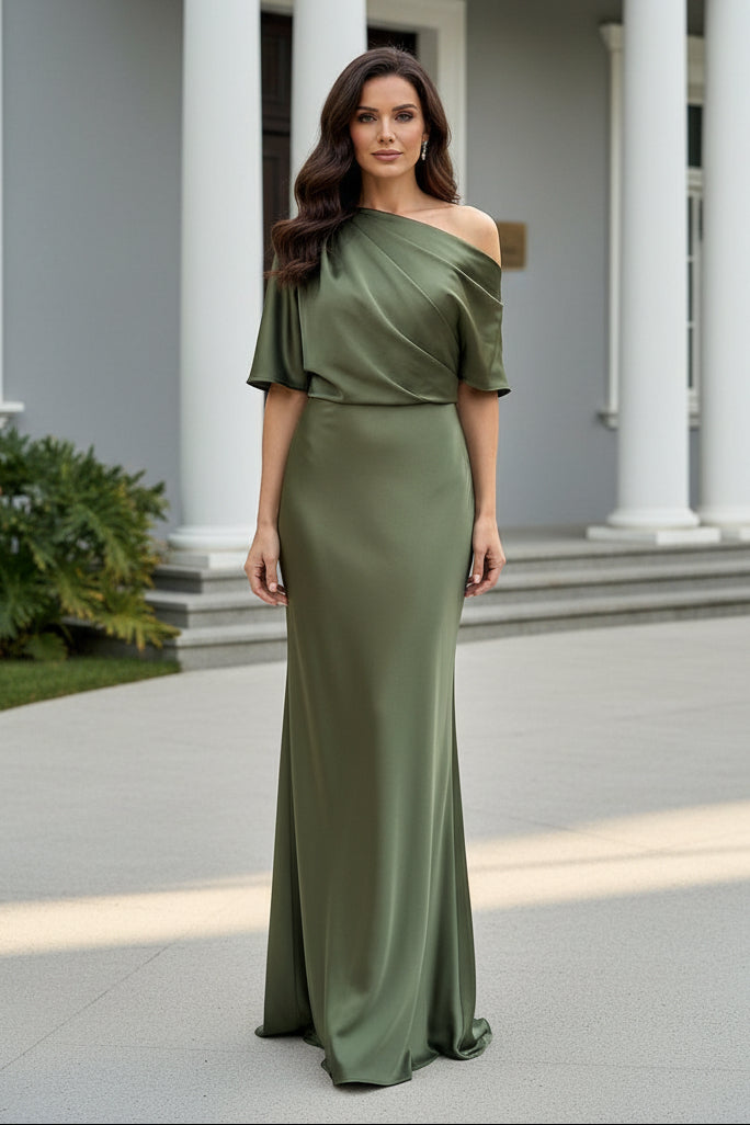 Elegant One-Shoulder Satin Column Dress
