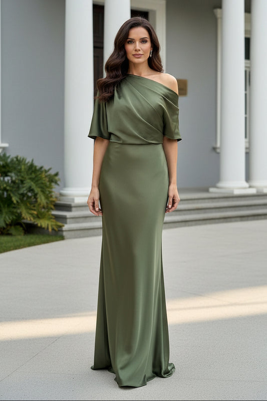 Elegant One-Shoulder Satin Column Dress