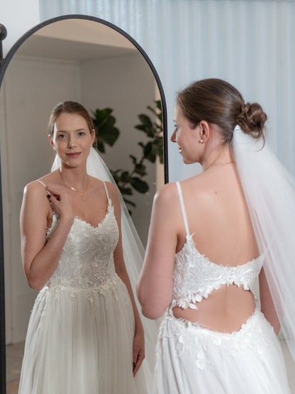 A-Line Lace and Tulle Wedding Dress with High Slit