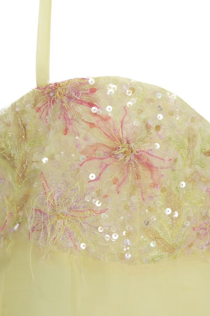 Floral Embroidered Sequin Mini Dress with Crisscross Back