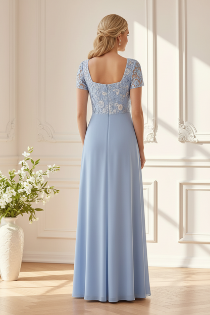 Square Neck Lace Chiffon A-Line Gown
