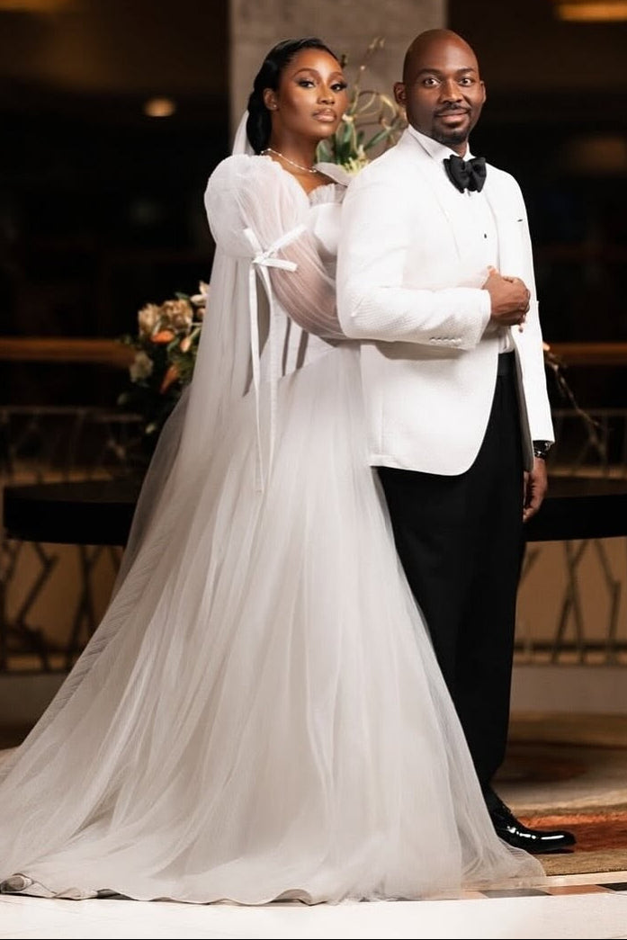 Romantic Off-The-Shoulder Tulle Corset Wedding Gown