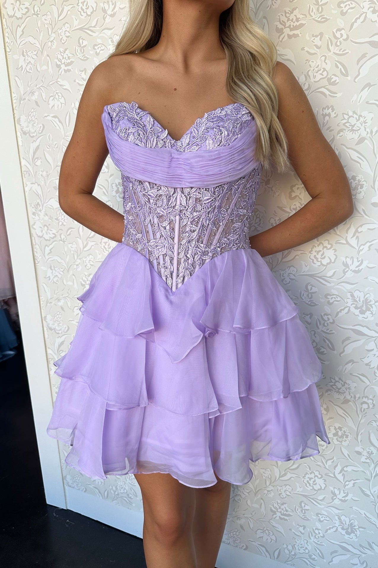 Strapless Sweetheart Tiered Ruffle Corset Mini Dress