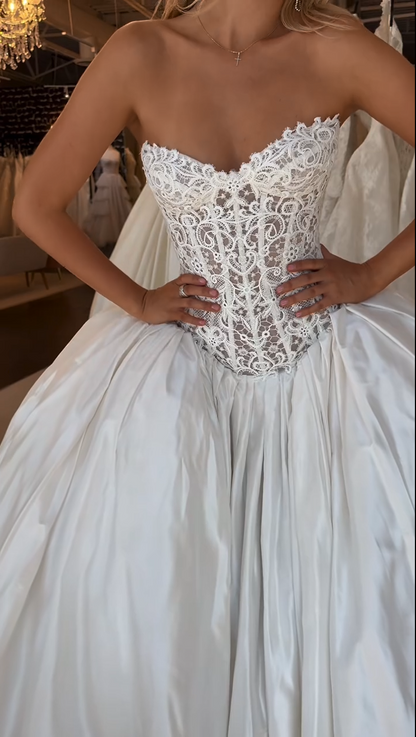 Strapless Lace Corset Ball Gown Wedding Dress