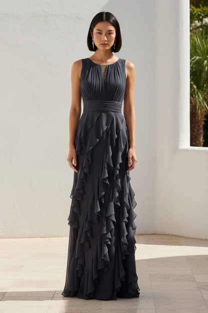 Sleeveless Ruffle Chiffon Evening Gown