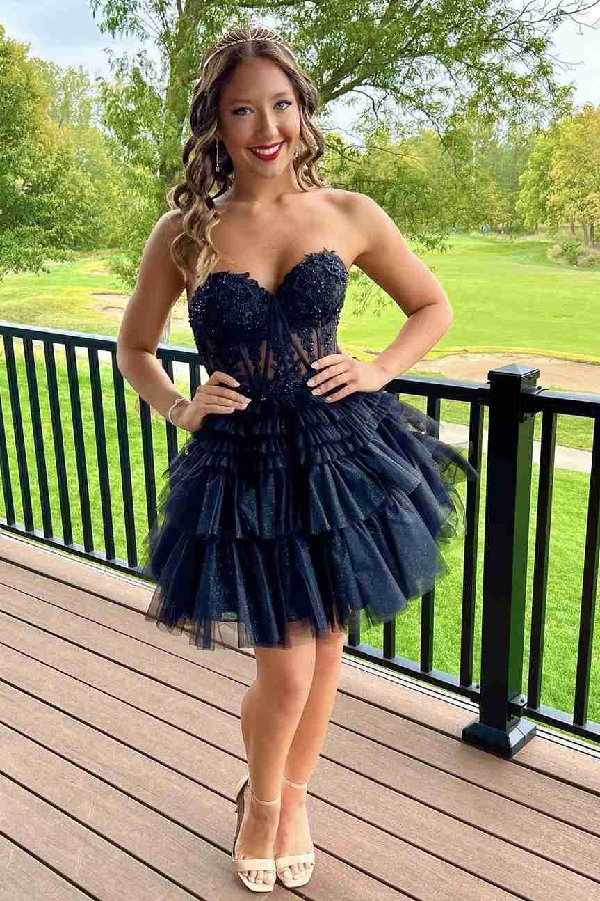 Strapless Corset Tiered Tulle Mini Homecoming Dress