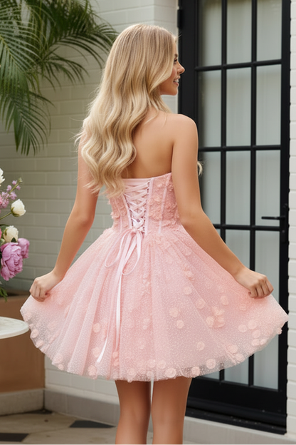 Strapless Sweetheart Corset 3D Floral Mini Dress