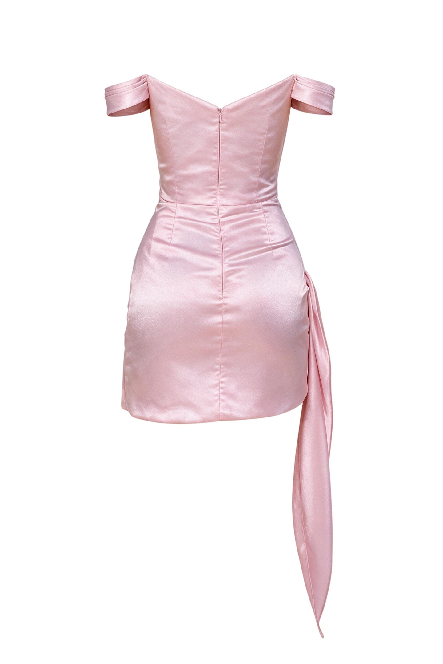 Off-the-Shoulder Ruched Satin Mini Dress