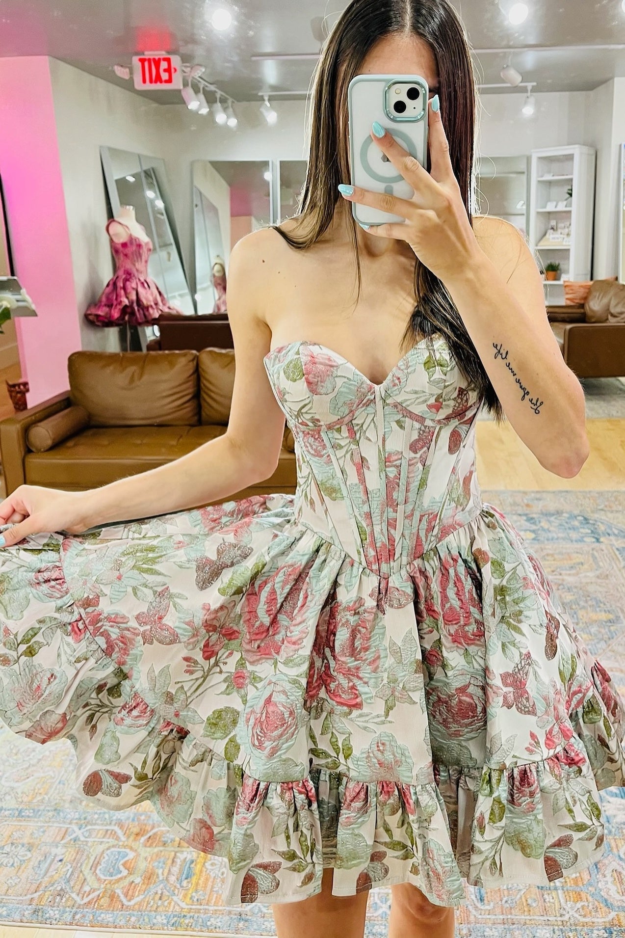 Strapless Corset Floral Jacquard Mini Dress