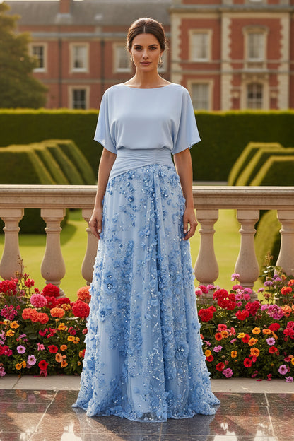 Bateau Neck A-Line Dress with 3D Flowers