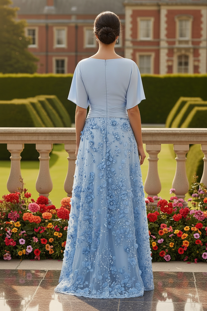 Bateau Neck A-Line Dress with 3D Flowers