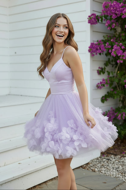 3D Floral Applique Tulle A-Line Mini Dress