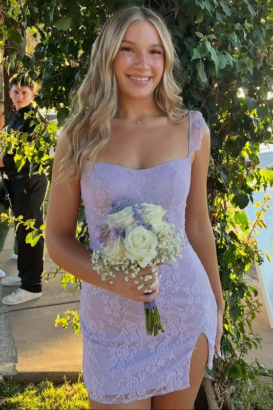 Lace Bodycon Mini Dress with Ruffled Straps