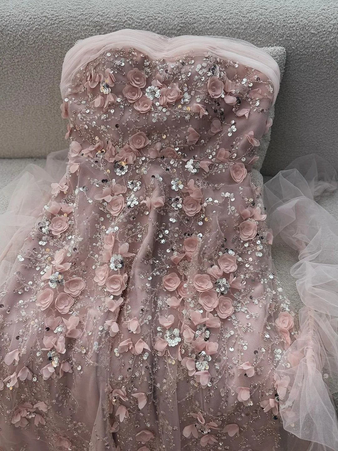 Off-the-Shoulder 3D Floral Tulle A-Line Gown