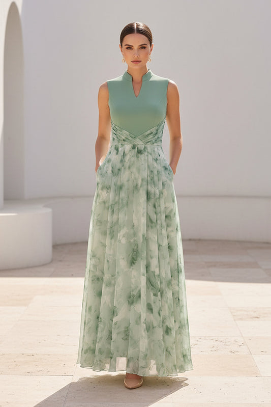 Sleeveless High-Neck A-Line Maxi Dress with Pockets