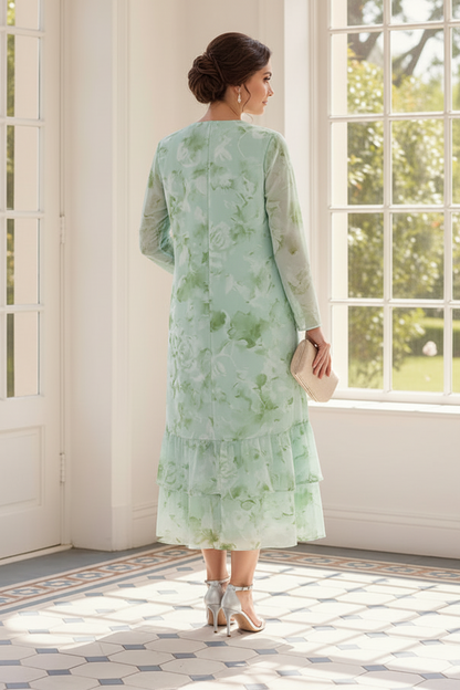 Two-Piece Sheath Dress and Floral Chiffon Jacket Set