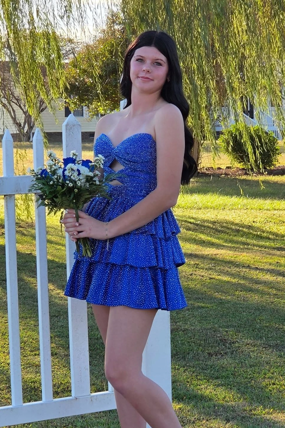 Strapless Cut-Out Tiered Ruffle Mini Dress