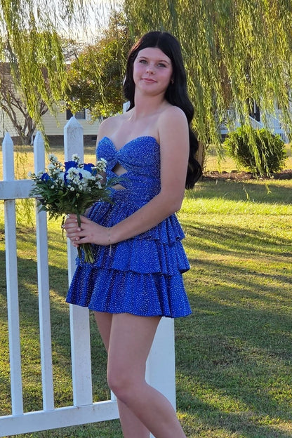 Strapless Cut-Out Tiered Ruffle Mini Dress