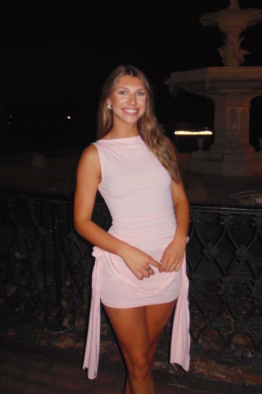 Sleeveless Ruched Bodycon Mini Dress with Side Draping