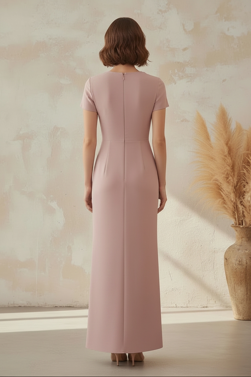 Elegant 3D Floral Short Sleeve Column Gown
