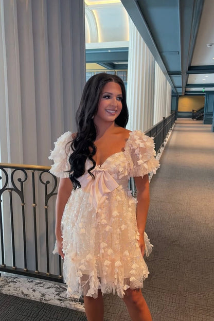 Romantic 3D Floral Off-the-Shoulder Mini Dress