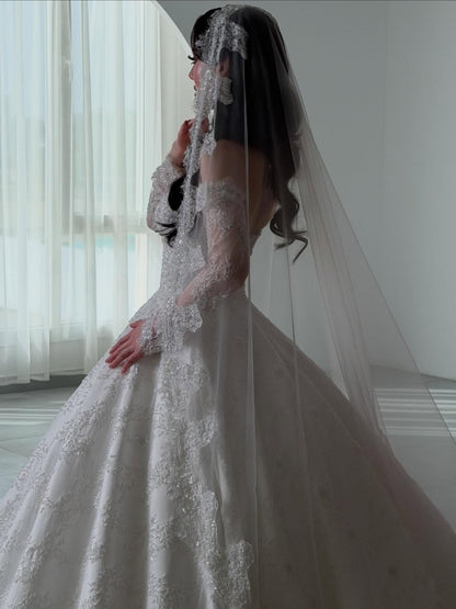 Off-Shoulder Lace Ball Gown Wedding Dress