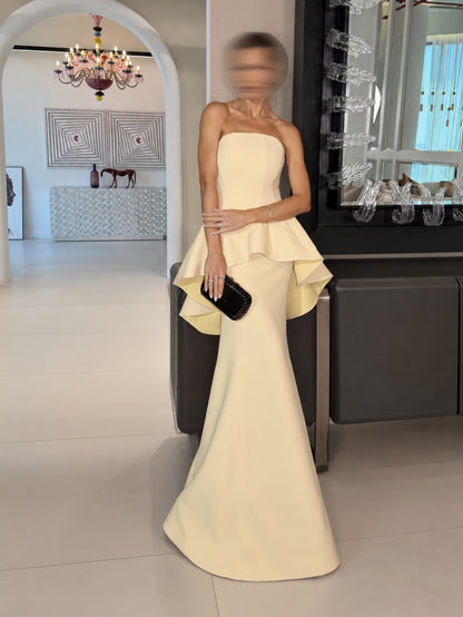 Strapless Peplum Mermaid Evening Gown