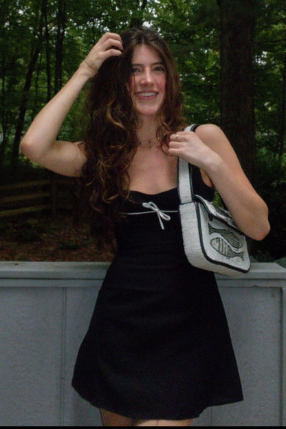 Square Neck Mini Dress with Bow Detail