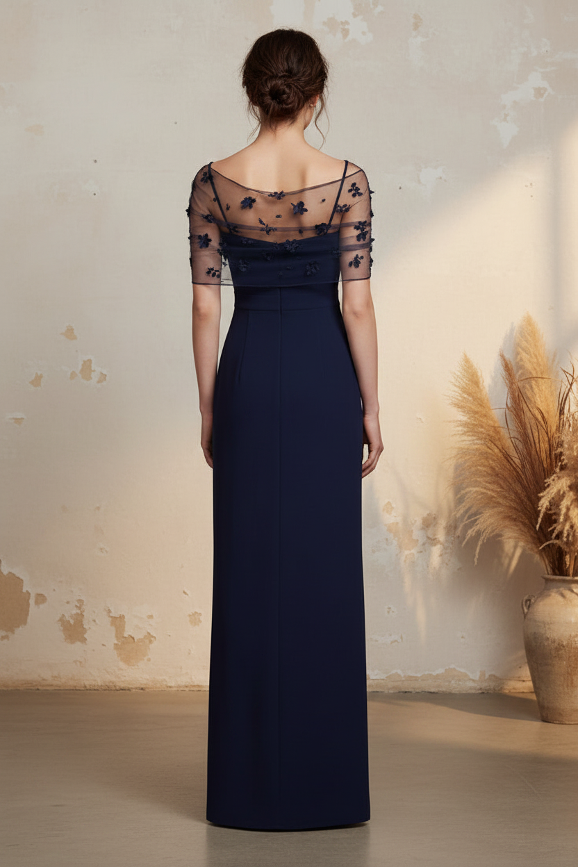 Off-the-Shoulder Column Gown with 3D Florals