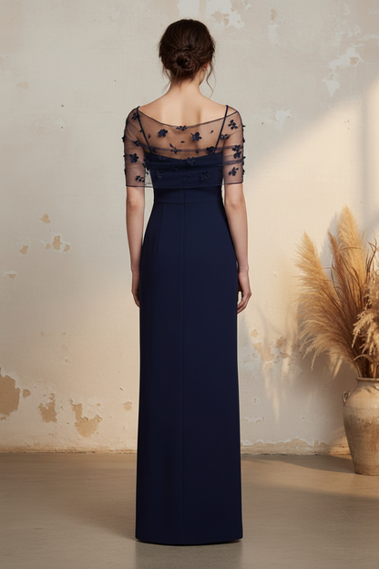 Off-the-Shoulder Column Gown with 3D Florals