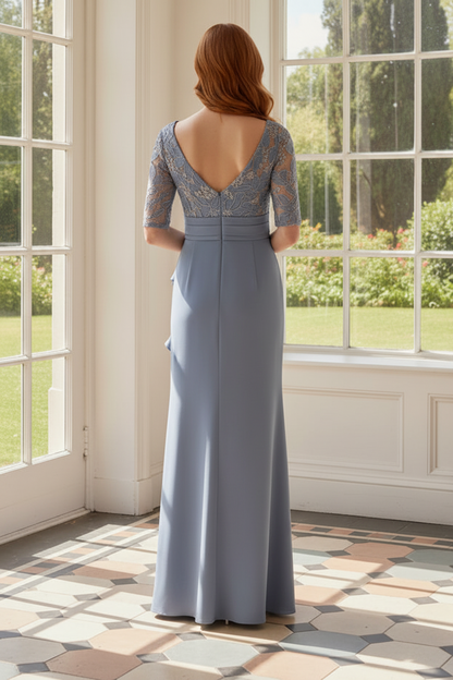 Beaded Lace V-Neck Ruffle Evening Gown