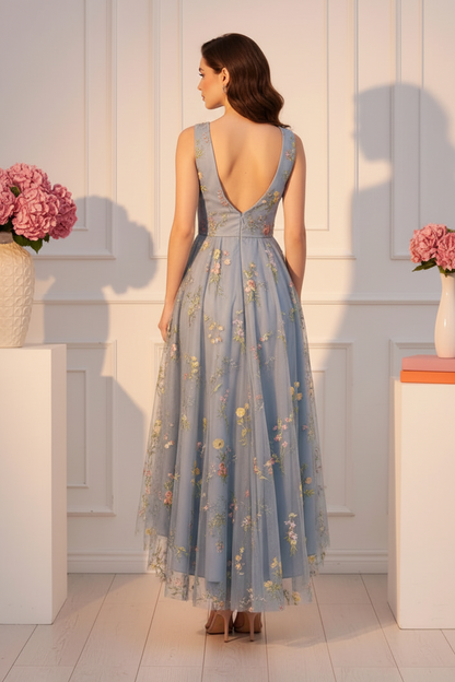 Floral Embroidered High-Low Midi Dress