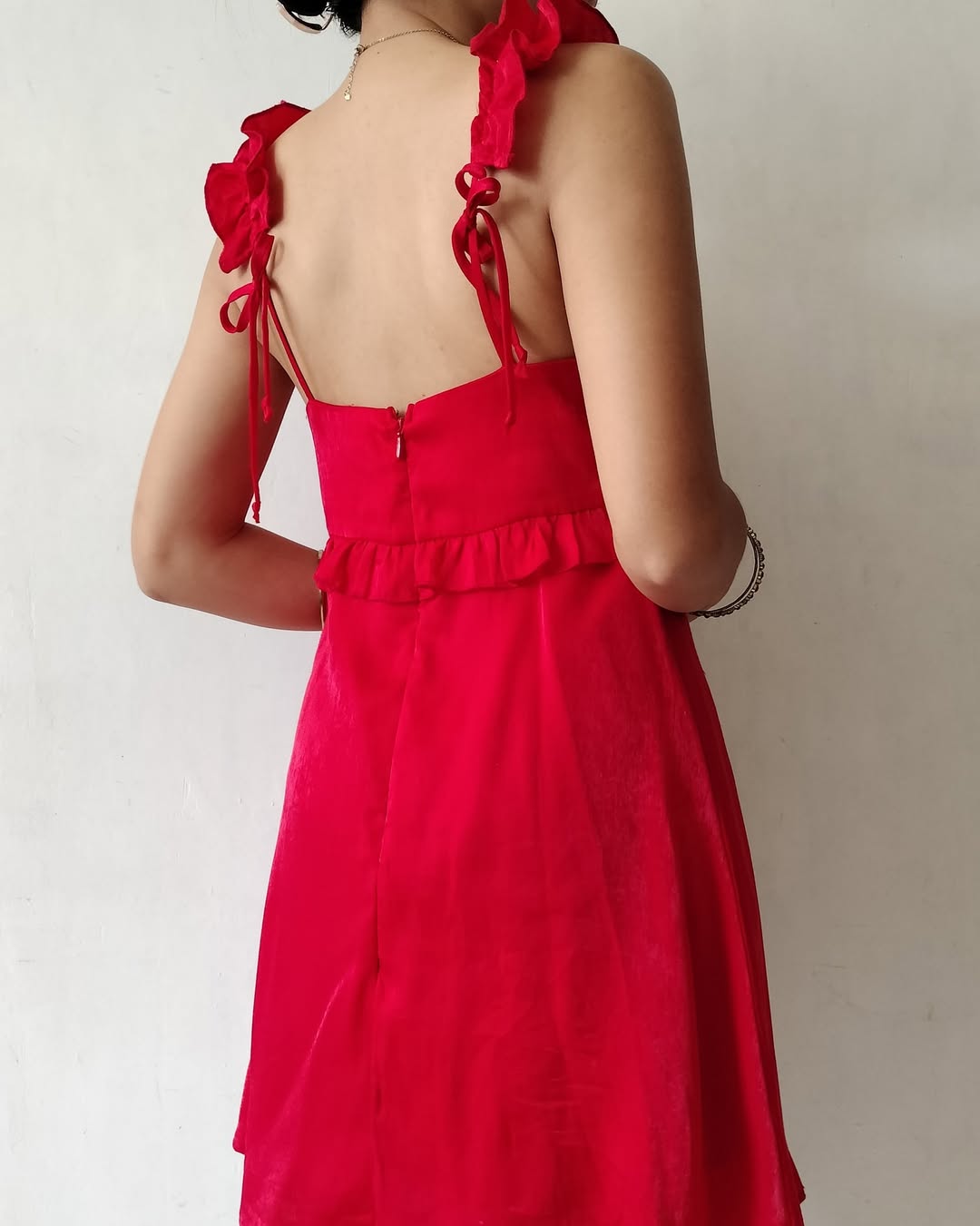 Ruffled Strap Floral Jacquard Mini Dress