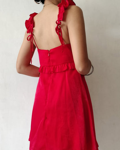 Ruffled Strap Floral Jacquard Mini Dress