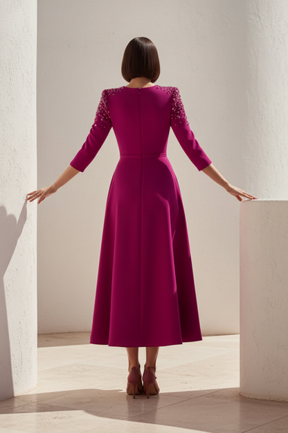 Elegant Beaded Shoulder A-Line Dress